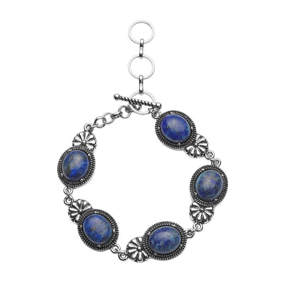 Lapis Lazuli Toggle Clasp Bracelet in Black Oxidized Silvertone (8.00 In) 45.00